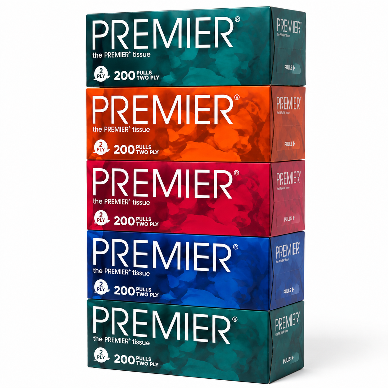 Premier Facial Tissue 5 Pack Bundle – 200 Sheets Each