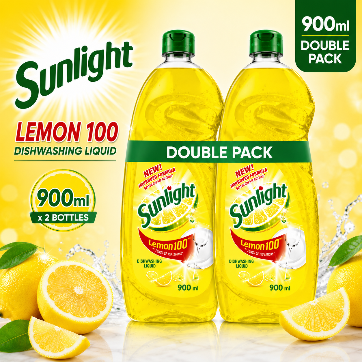 Sunlight Dishwashing Liquid Lemon Double Pack 900ml x 2