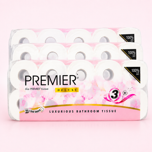 Premier Deluxe Luxurious Bathroom Tissue – 10 Rolls / Triple Pack Bundle 30 Rolls