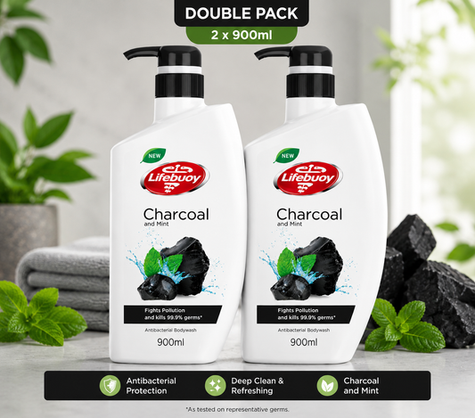 Lifebuoy Charcoal & Mint Antibacterial Body Wash 900ml – Single & Double Pack