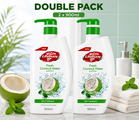 Lifebuoy Fresh Coconut Water & Mint Antibacterial Body Wash 900ml – Single & Double Pack