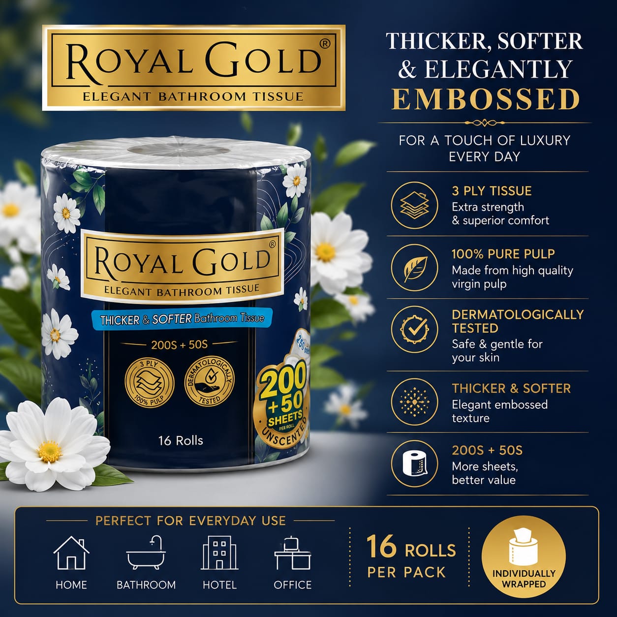 Royal Gold Royal Gold Elegant Bathroom Tissue 3 Ply 16 Rolls