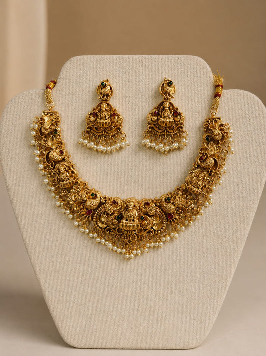 Available SG Stock - Premium Antique Lakshmi Peacock Necklace Set with Jhumka Earrings