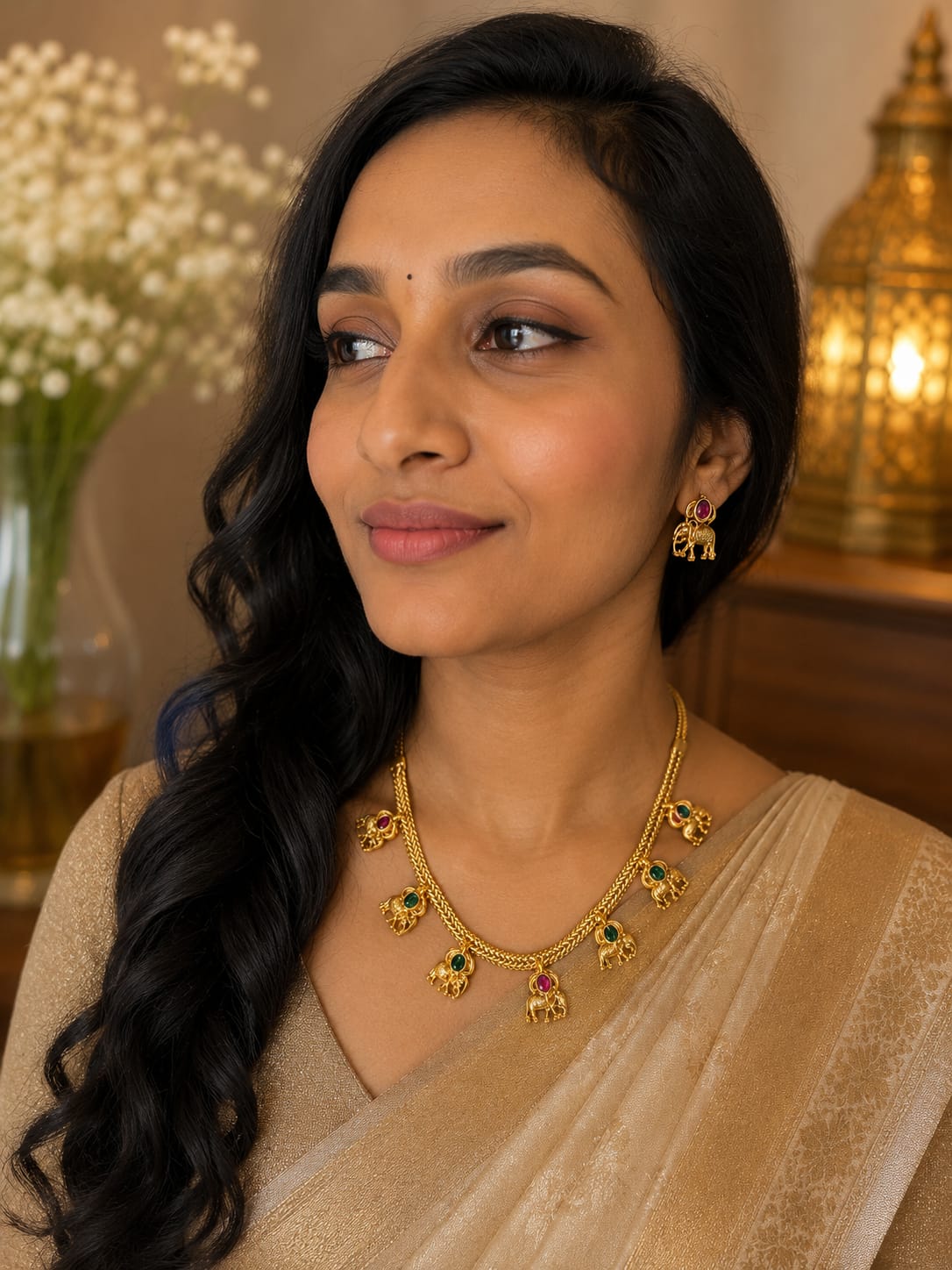 Available SG Stock- Antique Red Temple Necklace Set – Traditional South Indian Design