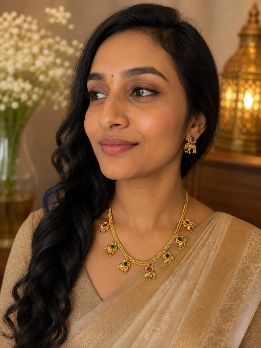 Available SG Stock- Antique Red Temple Necklace Set – Traditional South Indian Design