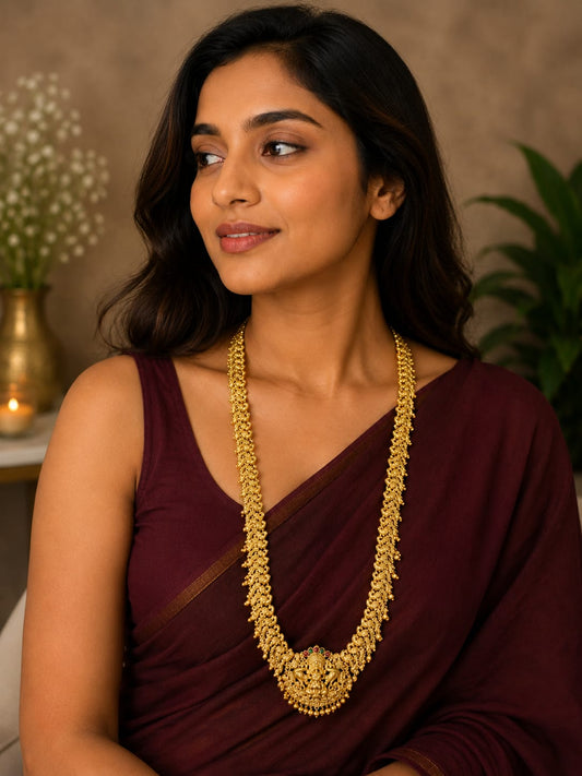 Available SG Stock - Temple Lakshmi Bridal Long Necklace – Antique Gold Finish (No earrings)