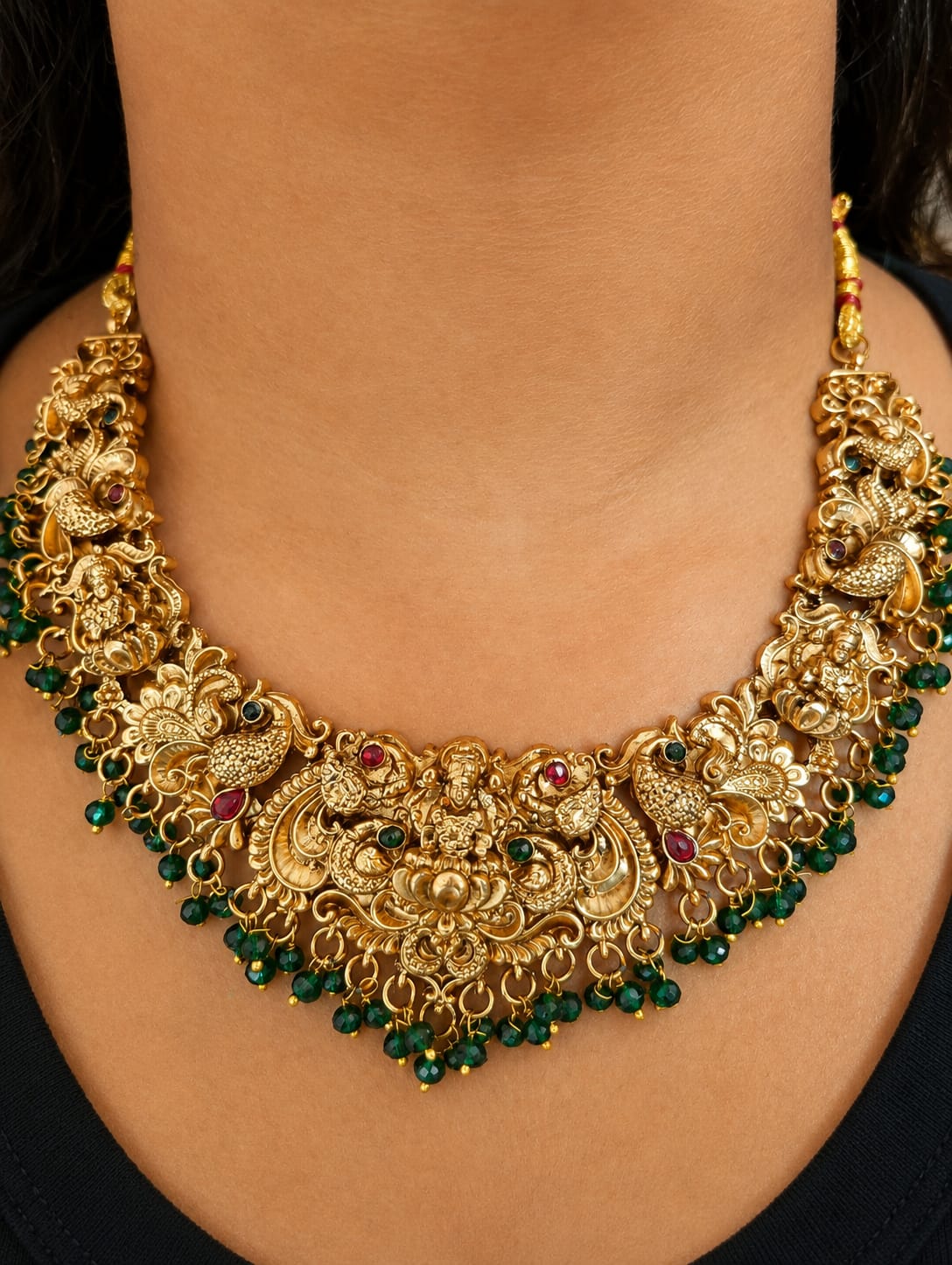 Available SG Stock Lakshmi Peacock Temple Necklace Set – Emerald Green