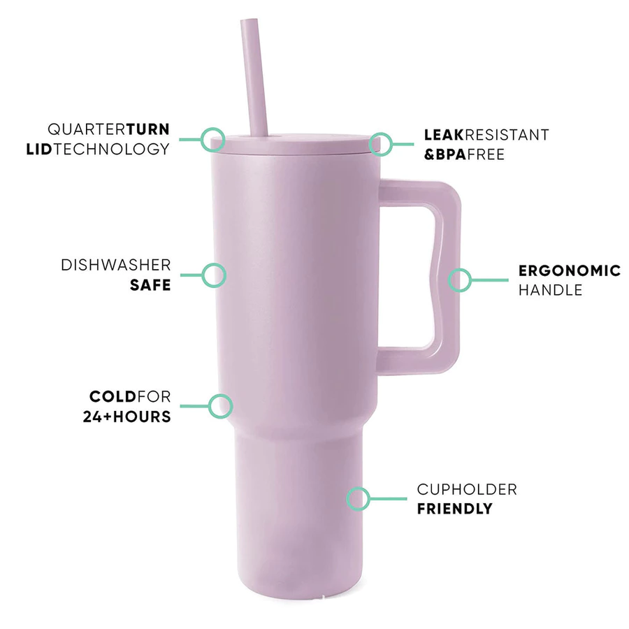 Rose Pink - Tumbler with Handle and Straw Lid - 1200ml