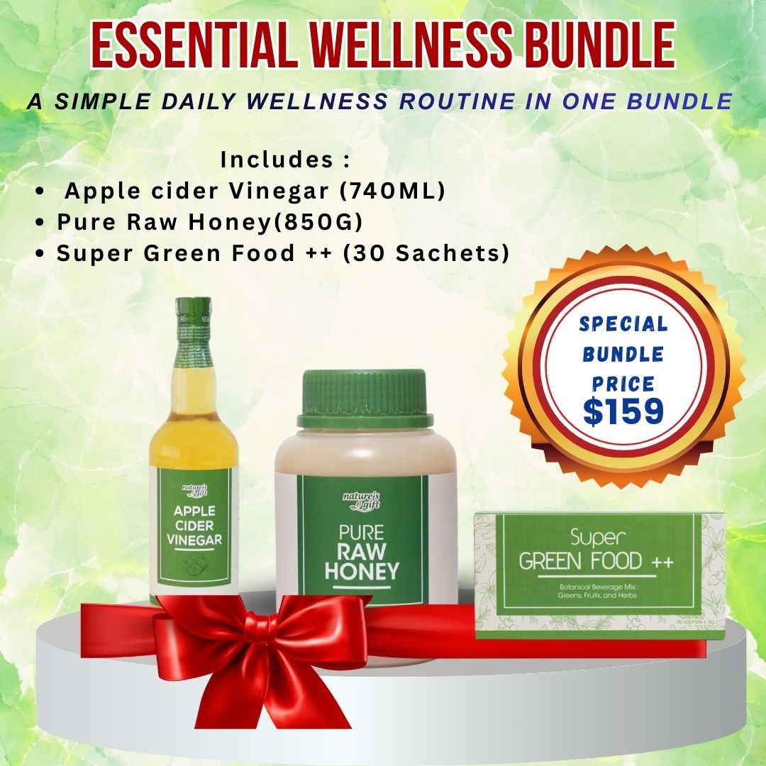 Essential Wellness Bundle - ACV, Pure Raw Honey & Super Green Food