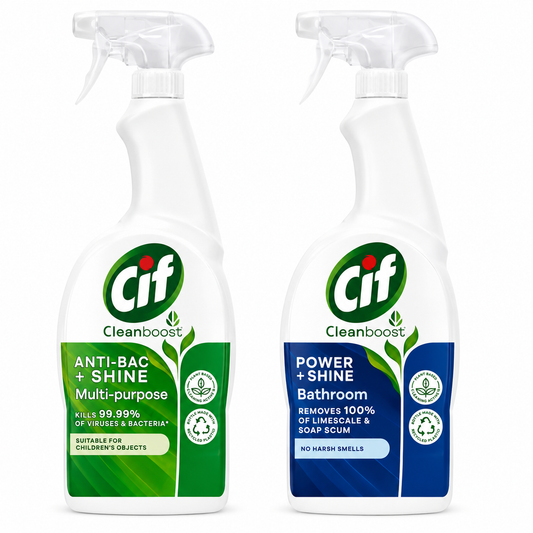 Cif Cleanboost Anti-Bac + Shine Multi-Purpose + Bathroom Cleaner Spray Bundle 700ml x 2