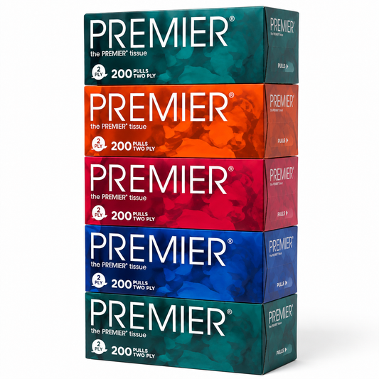 Premier Facial Tissue 5 Pack Bundle – 200 Sheets Each