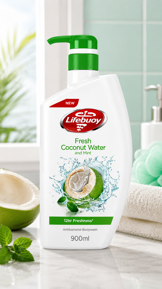 Lifebuoy Fresh Coconut Water & Mint Antibacterial Body Wash 900ml – Single & Double Pack