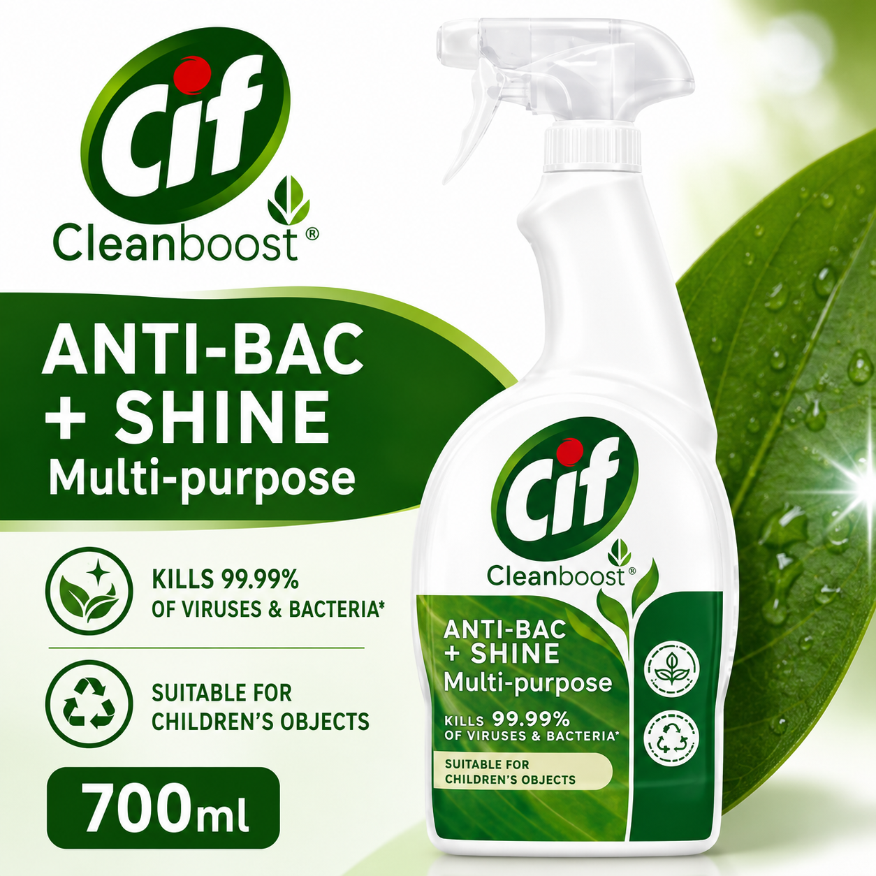 Cif Cleanboost Anti-Bac + Shine Multi-Purpose Cleaner Spray 700ml