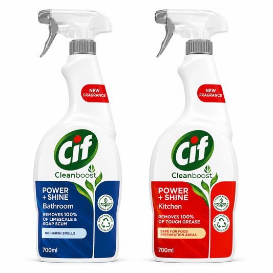 Cif Cleanboost Power + Shine Bathroom + Kitchen Cleaner Spray Bundle 700ml x 2