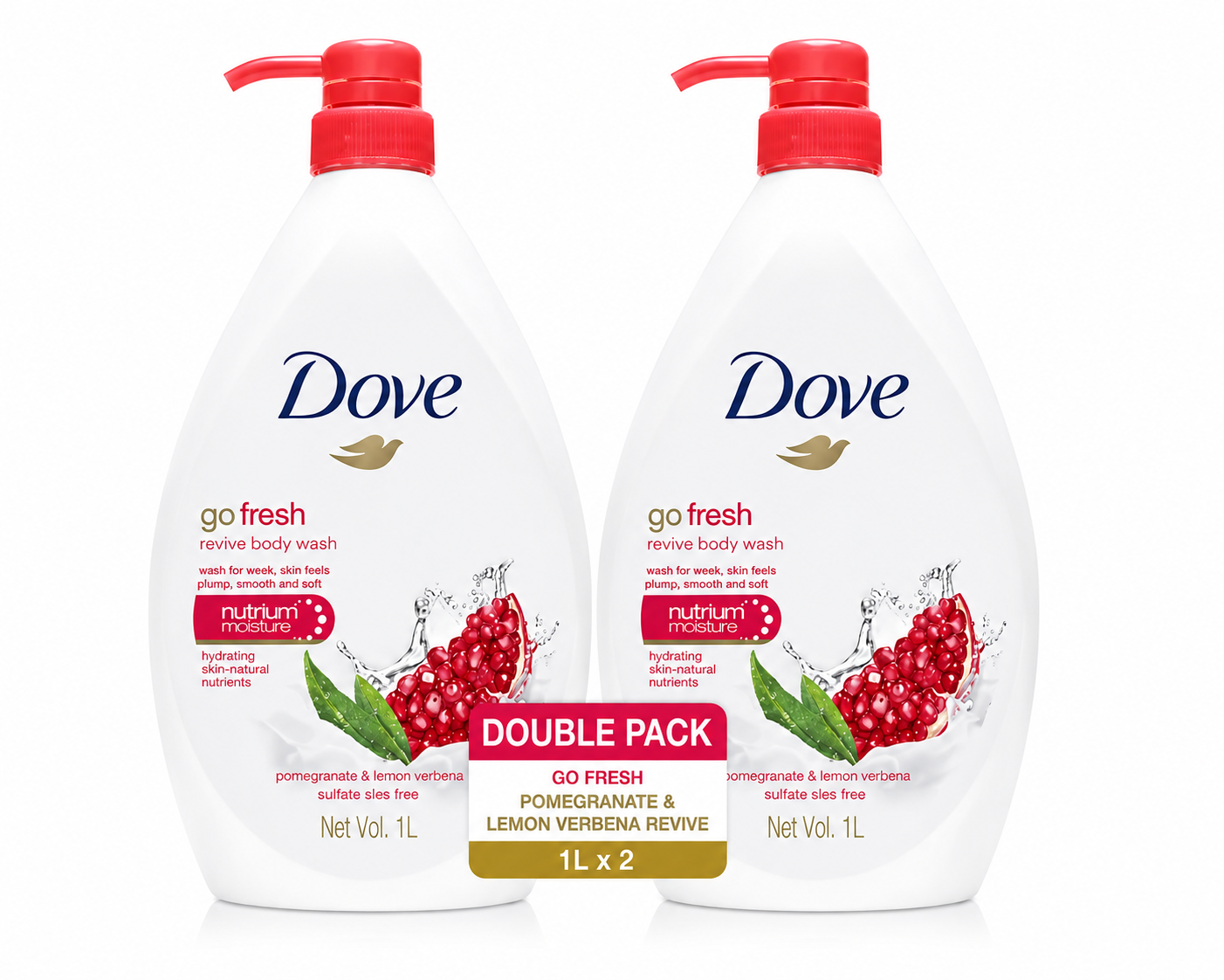 Dove Go Fresh Pomegranate & Lemon Verbena Revive Body Wash 1L – Single & Double Pack