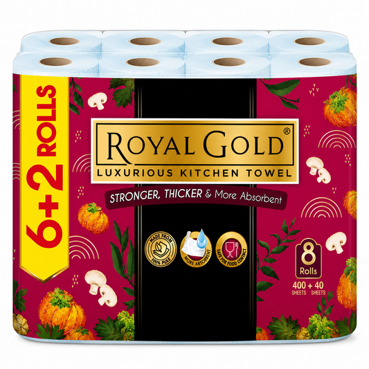 Royal Gold Luxurious Kitchen Towel 8 Rolls Bundle Pack – 2 Ply Ultra Strong
