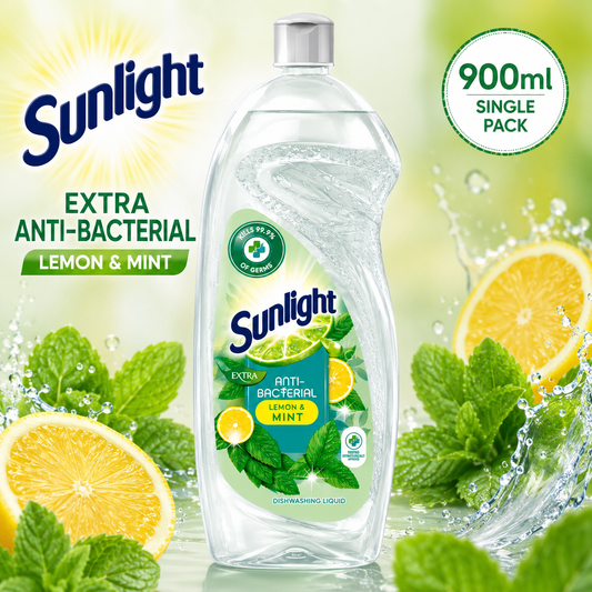 Sunlight Extra Anti-Bacterial Lemon & Mint Dishwashing Liquid 900ml