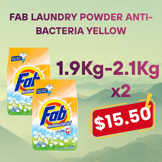 FAB LAUNDRY POWDER ANTI-BACTERIA YELLOW - 1.9-2.1KG (Bundle Pack)