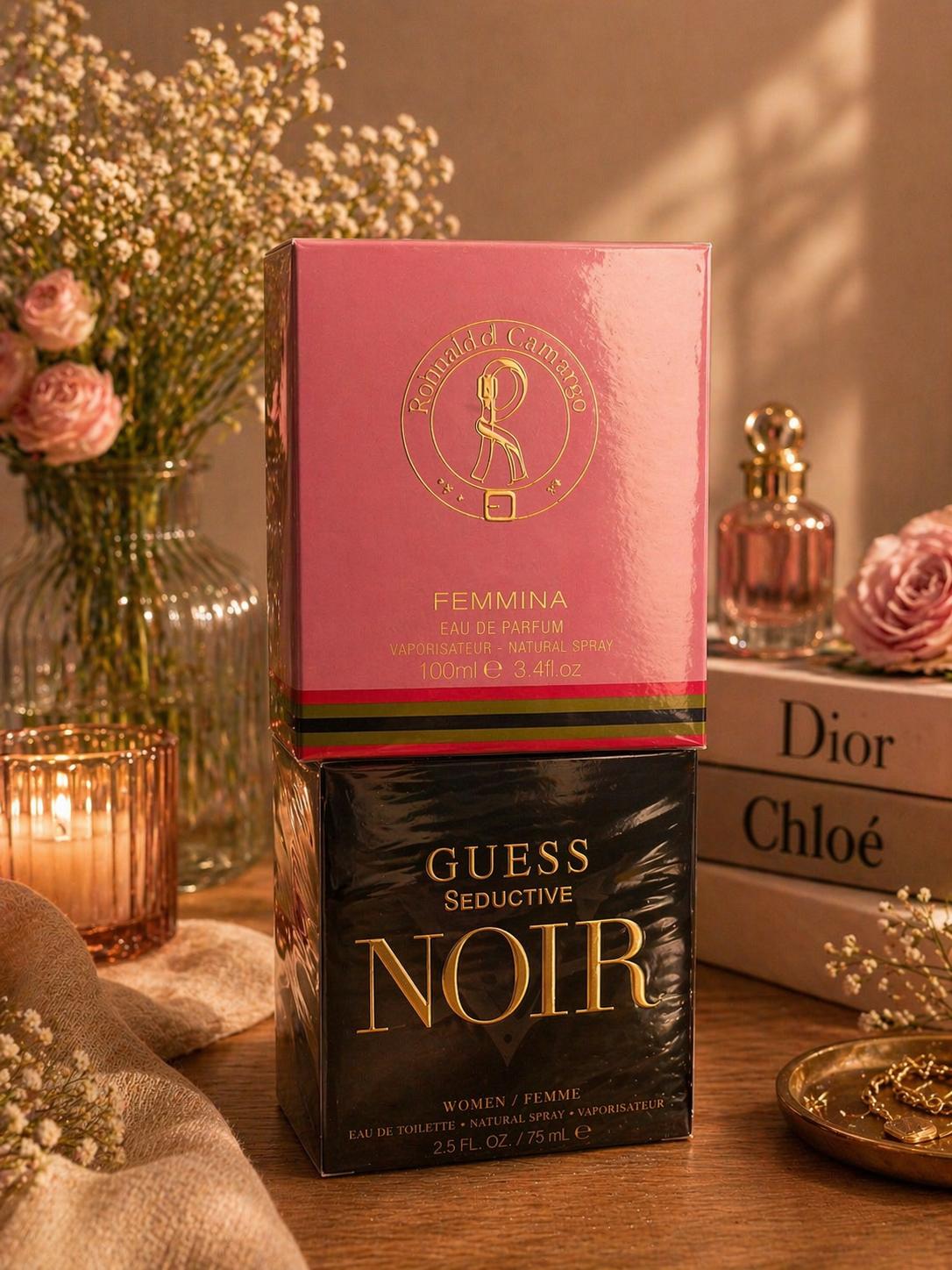 Duo 💖 Guess Seductive Noir EDT 75ML & Femmina EDP 100ml – Day & Night Set