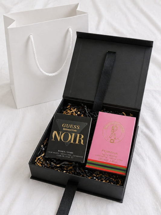 Ready-to-Gift Box - Duo 💖 Guess Seductive Noir EDT 75ML & Femmina EDP 100ml