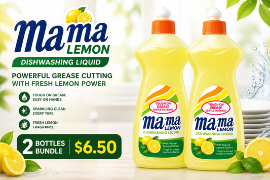 Mama Lemon Dishwashing Liquid 750ml  (2 Bottles) – Powerful Grease Removal