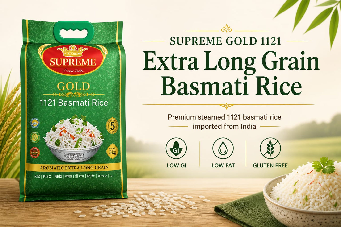 Supreme Gold 1121 Extra Long Grain Basmati Rice- 5 Kg