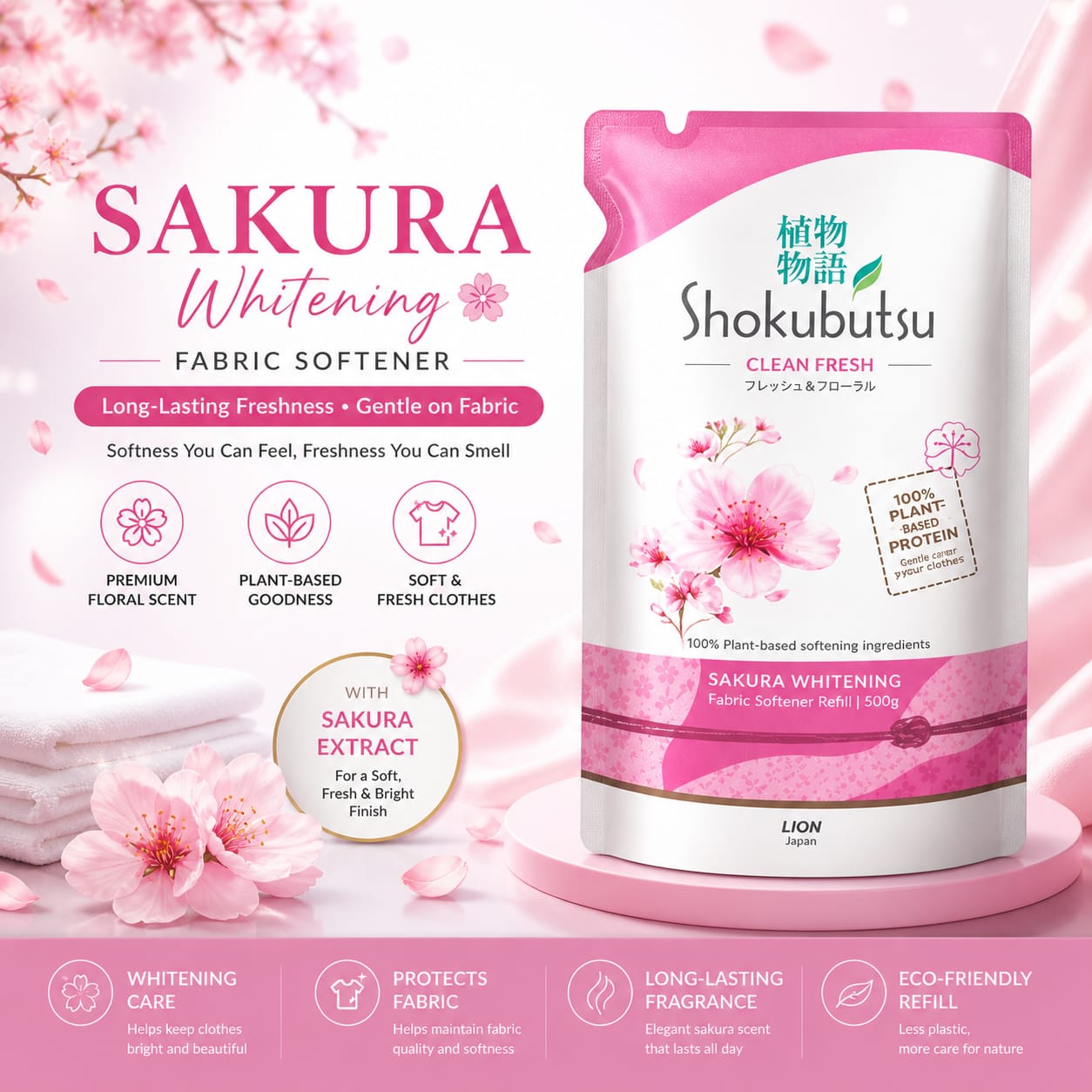 Shokubutsu Body Wash Sakura Whitening Refill Pack 500g