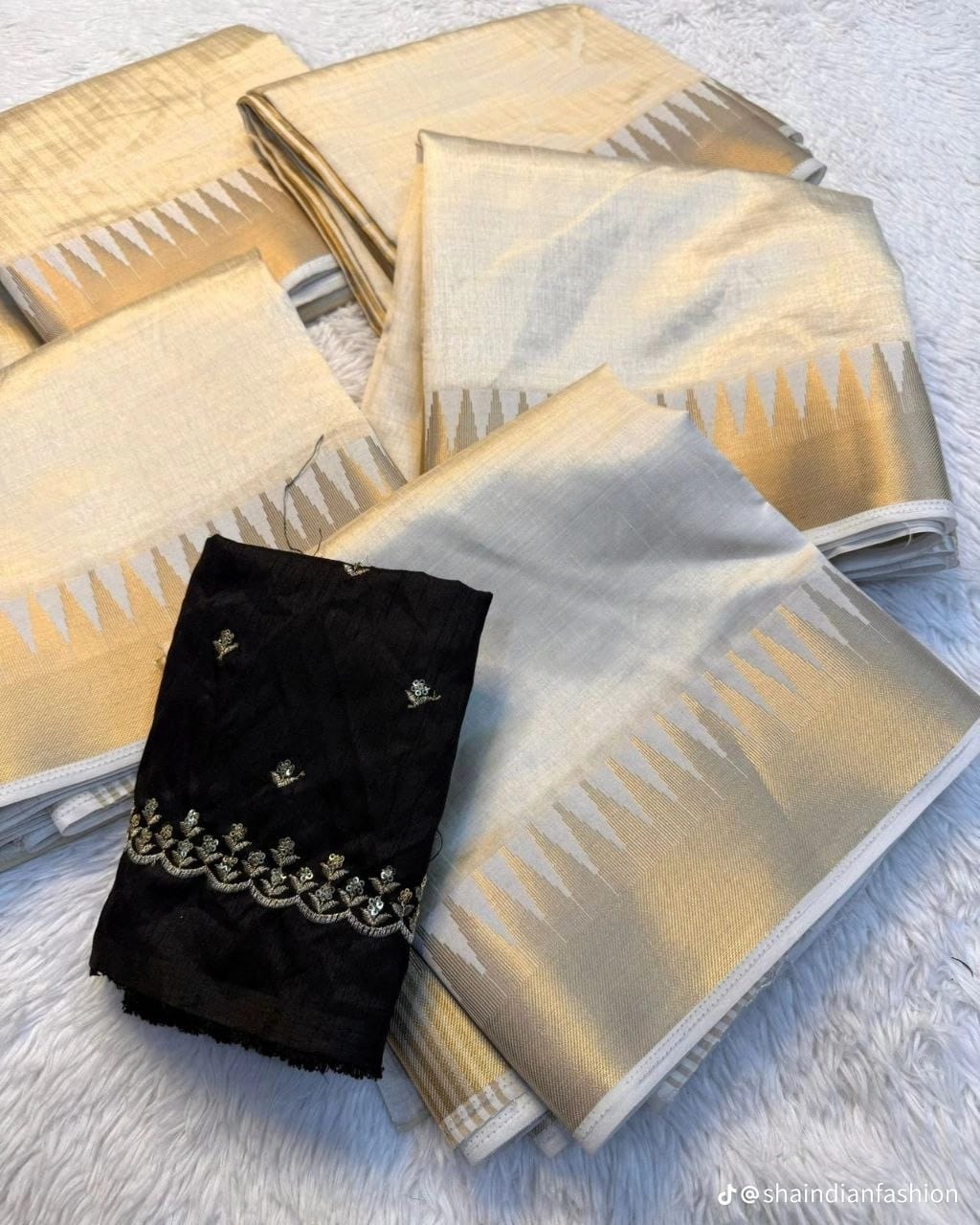 PREORDER / NOTIFY WHEN AVAILABLE- Premium South Indian Tussar Silk Saree – Golden Zigzag Border
