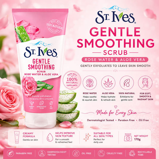 St. Ives Gentle Smoothing Facial Scrub – Rose Water & Aloe Vera (170g)