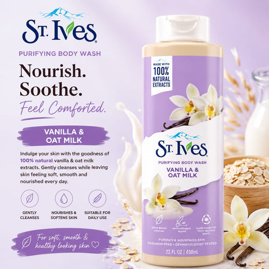 St. Ives Purifying Body Wash – Vanilla & Oat Milk 650ml