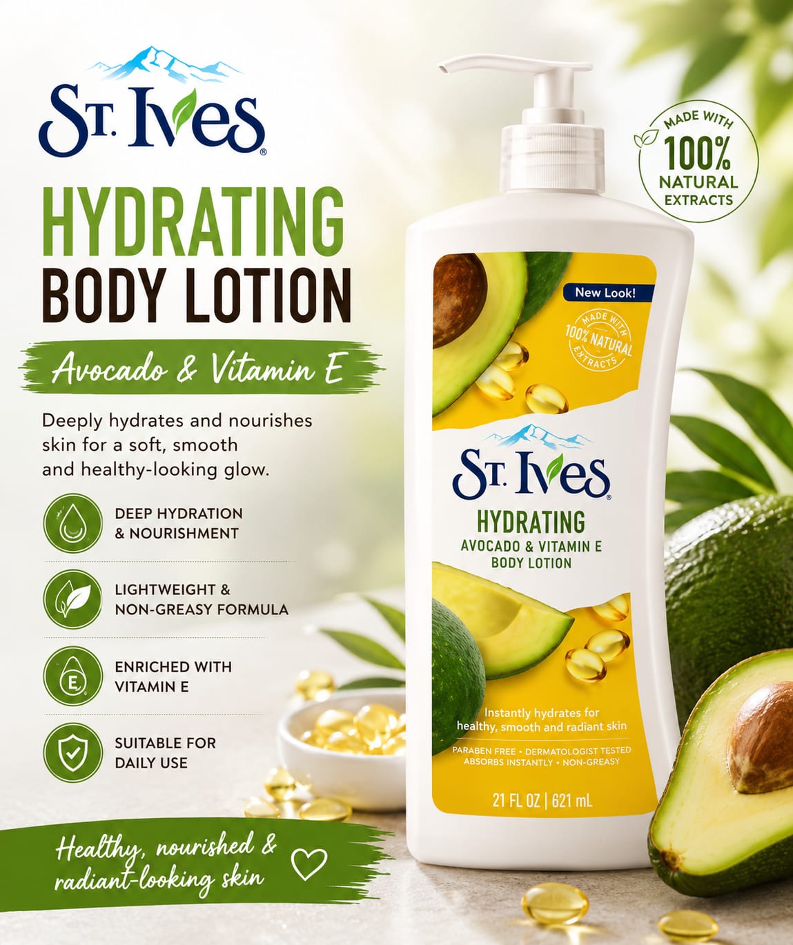 St. Ives Hydrating Body Lotion – Avocado & Vitamin E 621ml