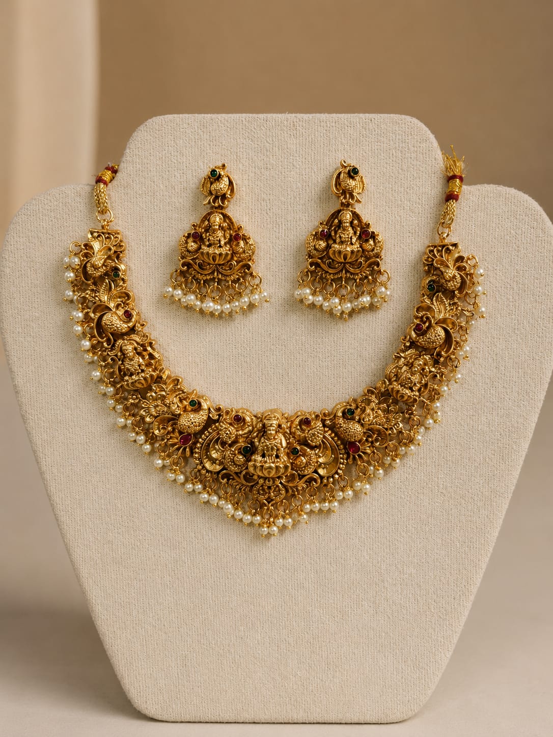 Available SG Stock - Premium Antique Lakshmi Peacock Necklace Set with Jhumka Earrings