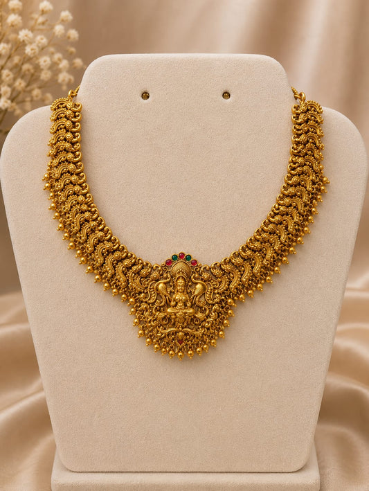 Available SG Stock - Traditional Temple Lakshmi Necklace – Antique Gold Design (No Earrings)