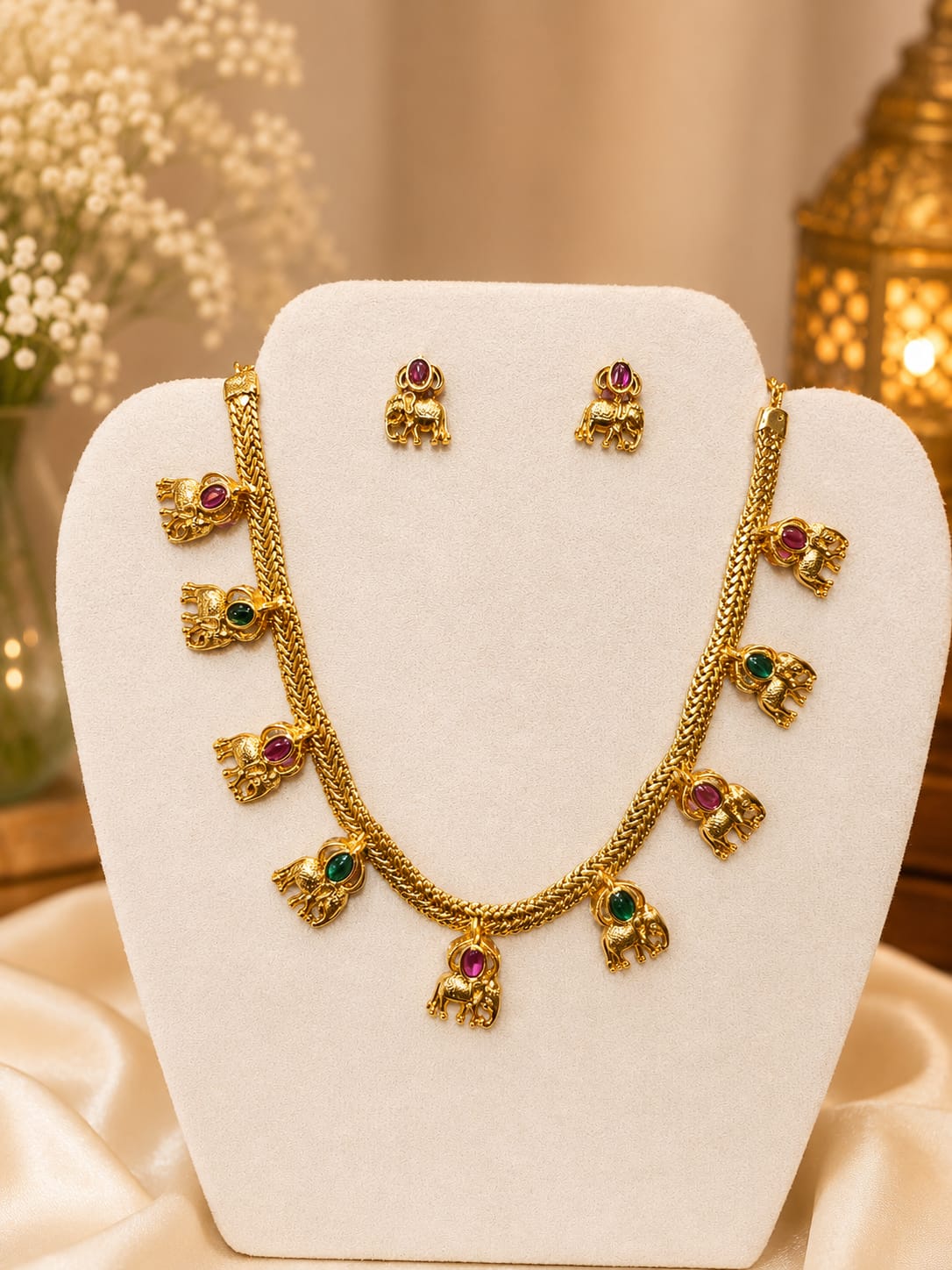 Available SG Stock- Antique Red Temple Necklace Set – Traditional South Indian Design