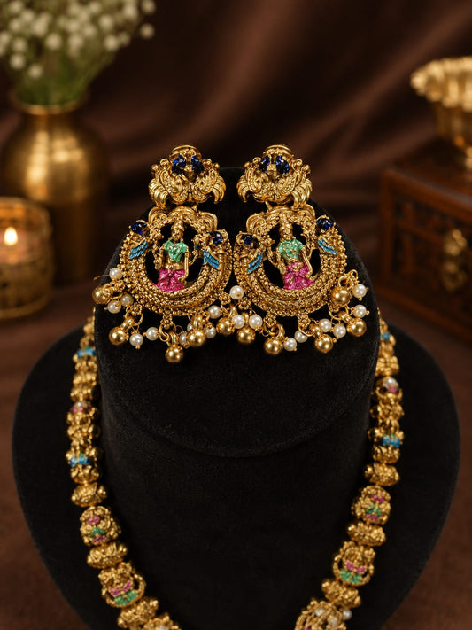 Premium Temple Peacock & Dancer Antique Gold Earrings – Traditional South Indian Bridal Jhumka