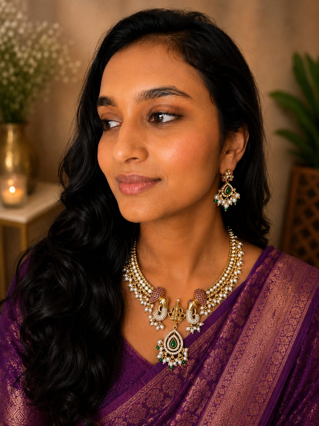 PREORDER / NOTIFY WHEN AVAILABLE-Premium Elephant Temple Antique Gold Necklace Set – Heritage South Indian Jewelry