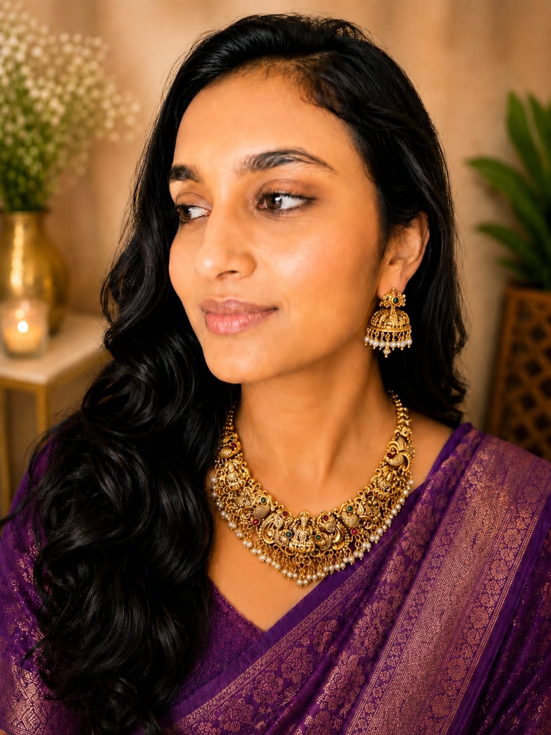 Available SG Stock - Premium Antique Lakshmi Peacock Necklace Set with Jhumka Earrings
