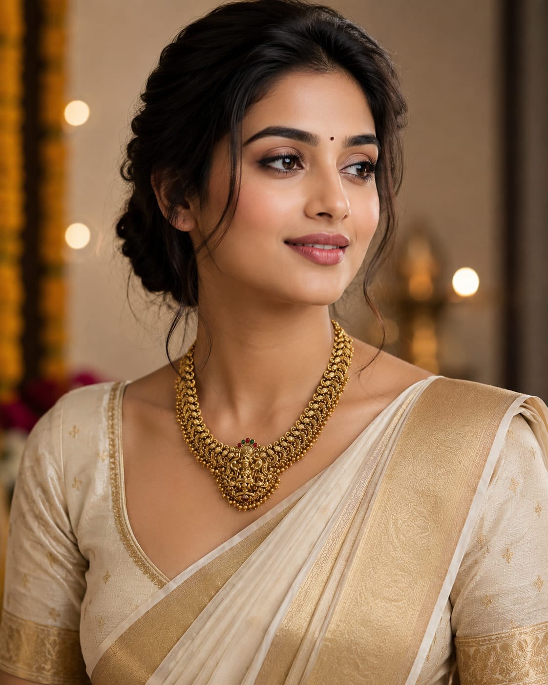 Available SG Stock - Traditional Temple Lakshmi Necklace – Antique Gold Design (No Earrings)