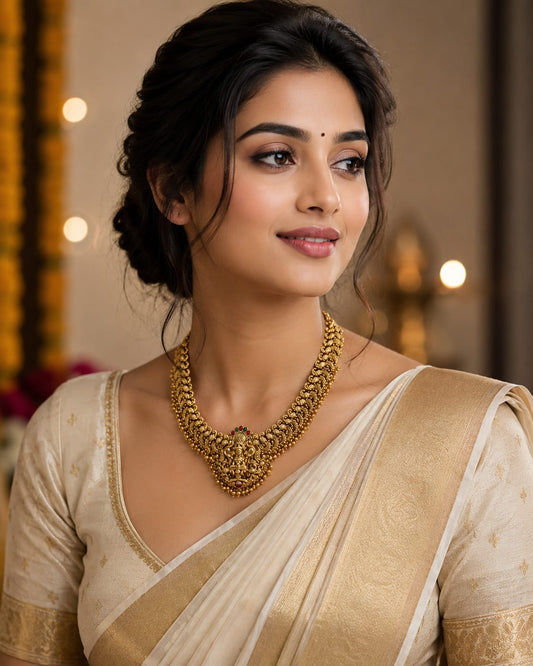Available SG Stock - Traditional Temple Lakshmi Necklace – Antique Gold Design (No Earrings)