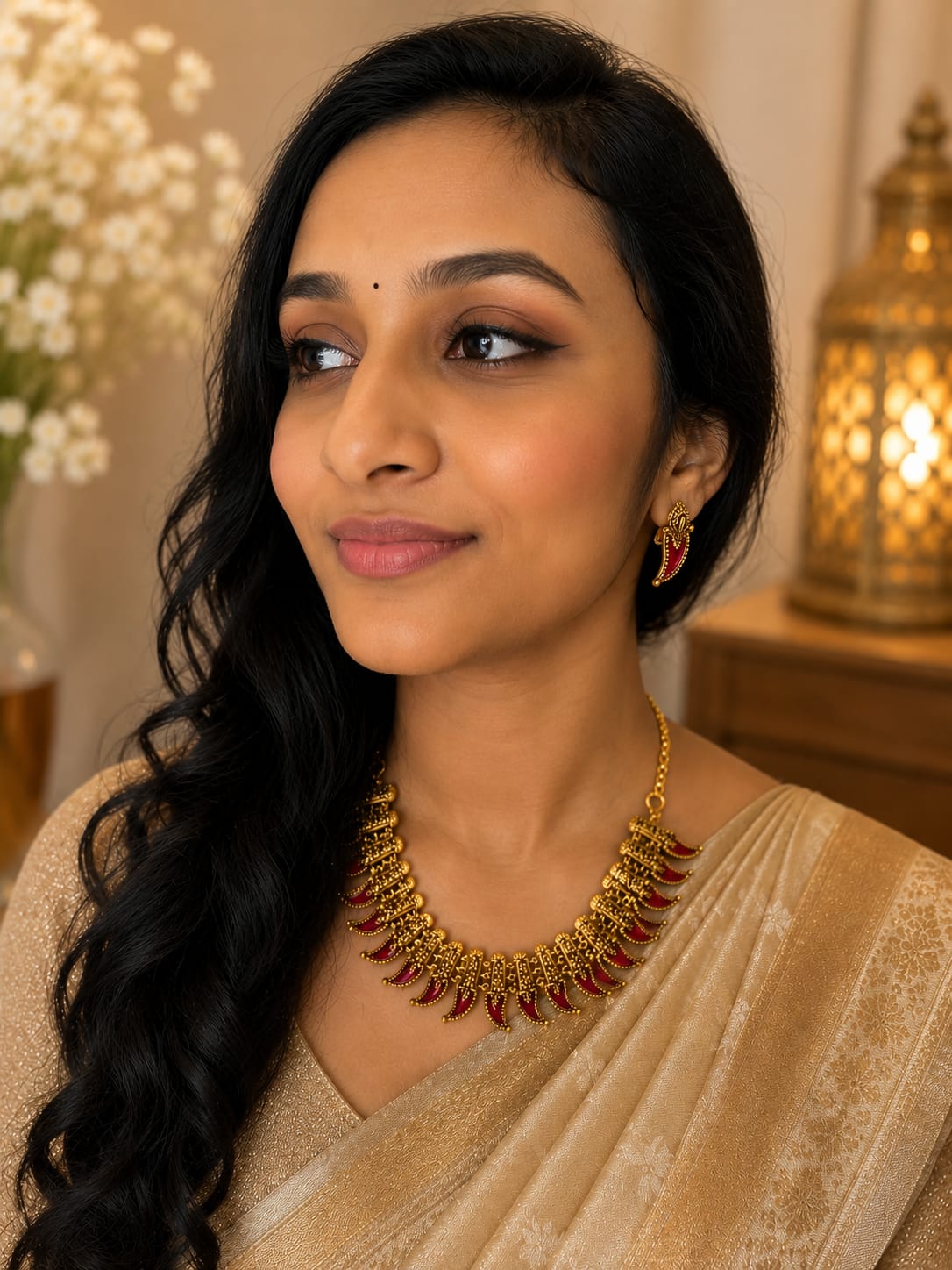 Available SG Stock -Antique Red Temple Necklace Set – Traditional South Indian Design
