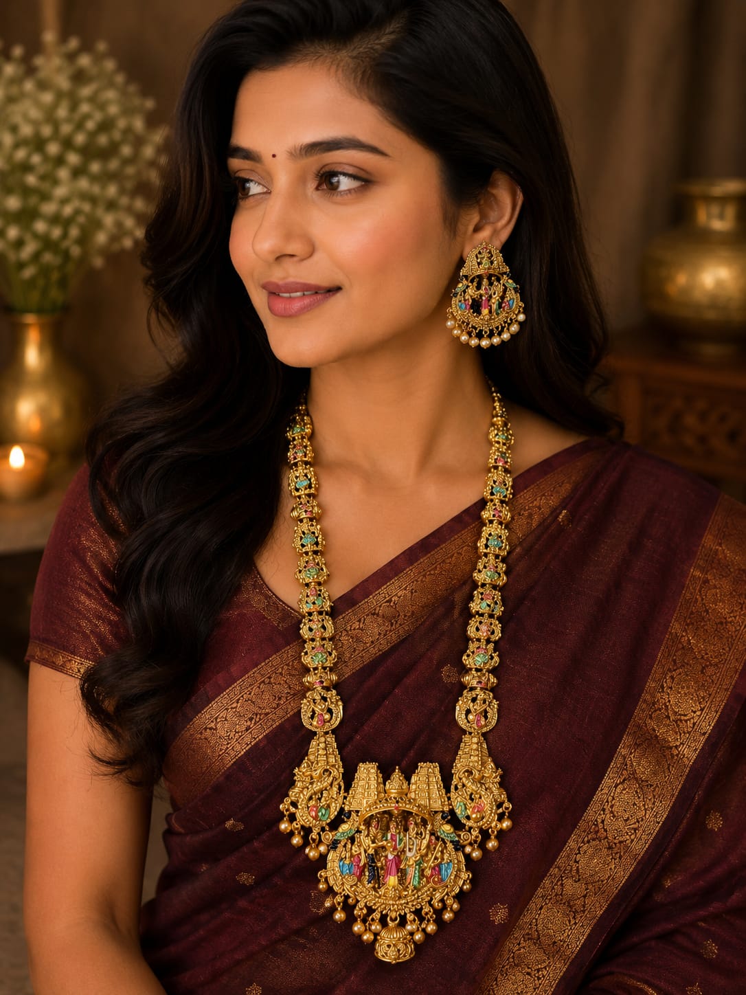 Premium Temple Peacock & Dancer Antique Gold Earrings – Traditional South Indian Bridal Jhumka