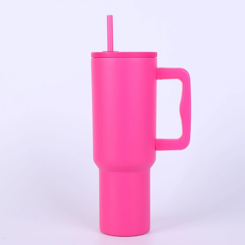 Rose Pink - Tumbler with Handle and Straw Lid - 1200ml
